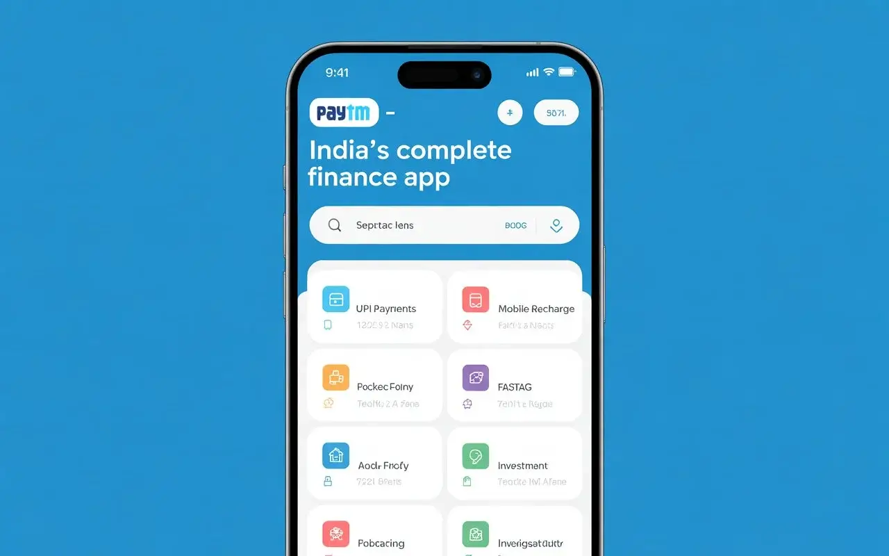 Paytm app interface showing multiple finance services