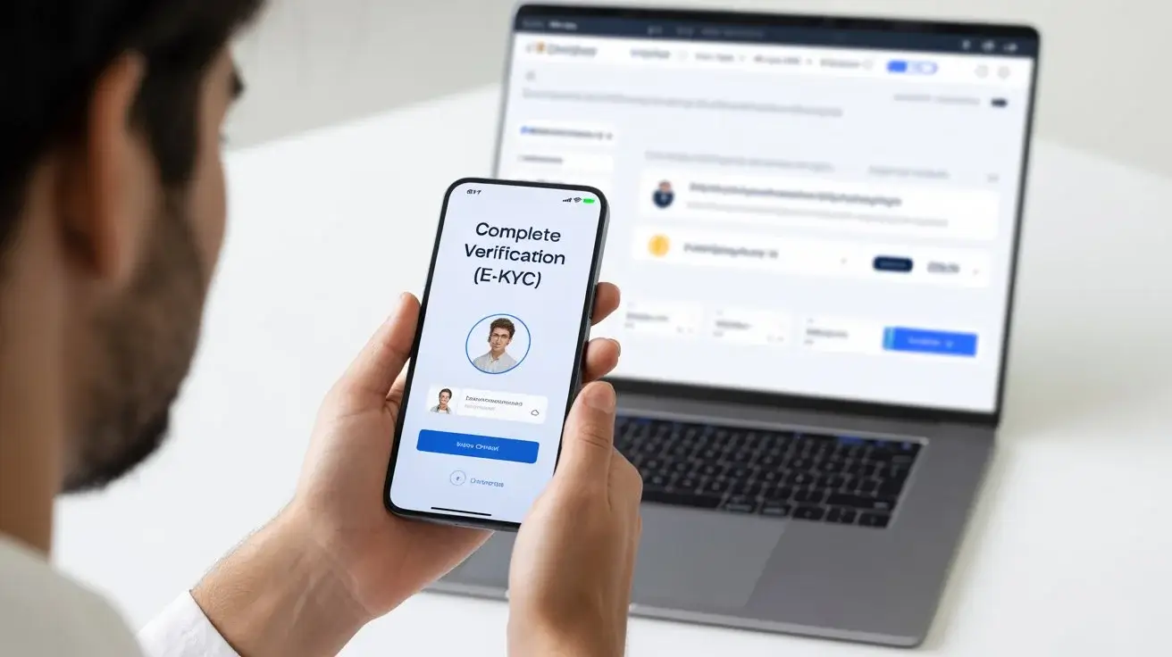 Person completing e-KYC verification through smartphone.